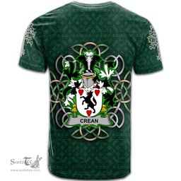 ScotsTee Shop Irish Crean or O Crean Coat of Arms Irish Crest T Shirt Irish Shamrock with Celtic Knot T Shirt