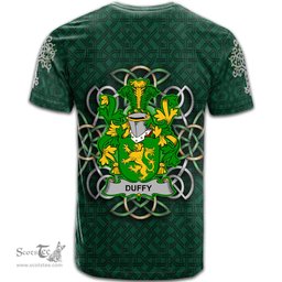 ScotsTee Shop Irish Duffy or O Duffy Coat of Arms Irish Crest T Shirt Irish Shamrock with Celtic Knot T Shirt