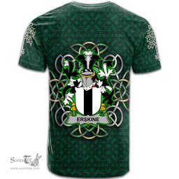 ScotsTee Shop Irish Erskine Coat of Arms Irish Crest T Shirt Irish Shamrock with Celtic Knot T Shirt