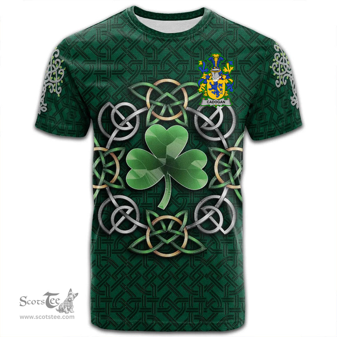 ScotsTee Shop Irish Cadogan Coat of Arms Irish Crest T Shirt Irish Shamrock with Celtic Knot T Shirt