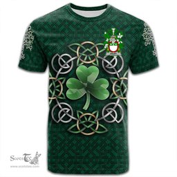 ScotsTee Shop Irish Drury or McDrury Coat of Arms Irish Crest T Shirt Irish Shamrock with Celtic Knot T Shirt