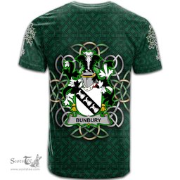 ScotsTee Shop Irish Bunbury Coat of Arms Irish Crest T Shirt Irish Shamrock with Celtic Knot T Shirt