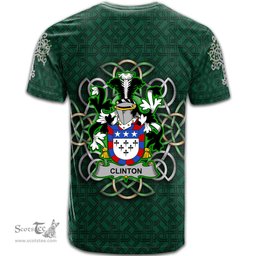 ScotsTee Shop Irish Clinton Coat of Arms Irish Crest T Shirt Irish Shamrock with Celtic Knot T Shirt