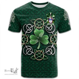 ScotsTee Shop Irish Clinton Coat of Arms Irish Crest T Shirt Irish Shamrock with Celtic Knot T Shirt
