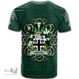 ScotsTee Shop Irish Fenton Coat of Arms Irish Crest T Shirt Irish Shamrock with Celtic Knot T Shirt