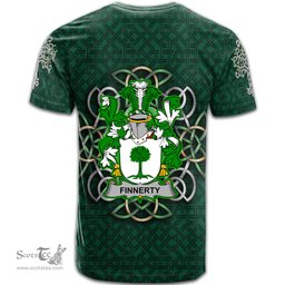 ScotsTee Shop Irish Finnerty or O Finaghty Coat of Arms Irish Crest T Shirt Irish Shamrock with Celtic Knot T Shirt