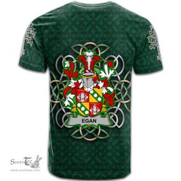 ScotsTee Shop Irish Egan or McEgan Coat of Arms Irish Crest T Shirt Irish Shamrock with Celtic Knot T Shirt