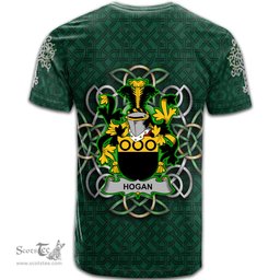 ScotsTee Shop Irish Hogan or O Hogan Coat of Arms Irish Crest T Shirt Irish Shamrock with Celtic Knot T Shirt