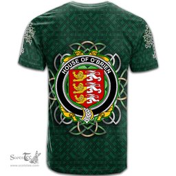 ScotsTee Shop Irish House of O BRIEN Coat of Arms Irish Crest T Shirt Irish Shamrock with Celtic Knot T Shirt