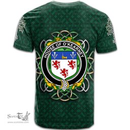 ScotsTee Shop Irish House of O KEARNEY Coat of Arms Irish Crest T Shirt Irish Shamrock with Celtic Knot T Shirt