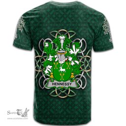 ScotsTee Shop Irish Hennessy or O Hennessy Coat of Arms Irish Crest T Shirt Irish Shamrock with Celtic Knot T Shirt