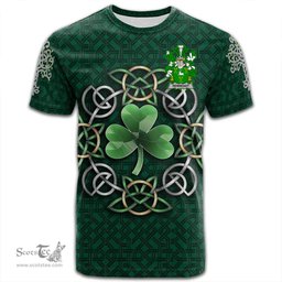 ScotsTee Shop Irish Hennessy or O Hennessy Coat of Arms Irish Crest T Shirt Irish Shamrock with Celtic Knot T Shirt