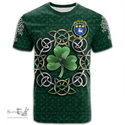 ScotsTee Shop Irish House of O FLYNN Coat of Arms Irish Crest T Shirt Irish Shamrock with Celtic Knot T Shirt