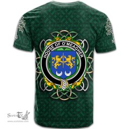 ScotsTee Shop Irish House of O MEAGHER Coat of Arms Irish Crest T Shirt Irish Shamrock with Celtic Knot T Shirt