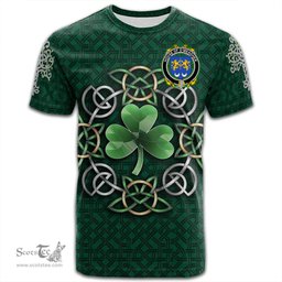 ScotsTee Shop Irish House of O MEAGHER Coat of Arms Irish Crest T Shirt Irish Shamrock with Celtic Knot T Shirt