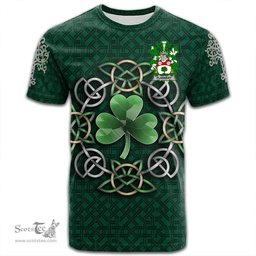 ScotsTee Shop Irish Flannery or O Flannery Coat of Arms Irish Crest T Shirt Irish Shamrock with Celtic Knot T Shirt
