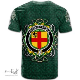ScotsTee Shop Irish House of BURKE Coat of Arms Irish Crest T Shirt Irish Shamrock with Celtic Knot T Shirt