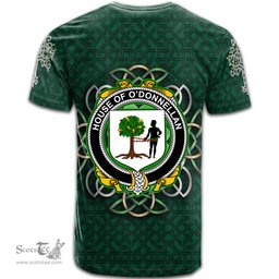 ScotsTee Shop Irish House of O DONNELLAN Coat of Arms Irish Crest T Shirt Irish Shamrock with Celtic Knot T Shirt