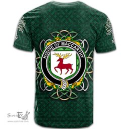 ScotsTee Shop Irish House of MACCARTHY Coat of Arms Irish Crest T Shirt Irish Shamrock with Celtic Knot T Shirt