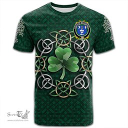ScotsTee Shop Irish House of MACDONNELL Clare and Connacht Coat of Arms Irish Crest T Shirt Irish Shamrock with Celtic Knot T Shirt