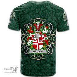 ScotsTee Shop Irish Heydon Coat of Arms Irish Crest T Shirt Irish Shamrock with Celtic Knot T Shirt
