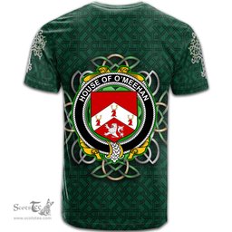 ScotsTee Shop Irish House of O MEEHAN Coat of Arms Irish Crest T Shirt Irish Shamrock with Celtic Knot T Shirt