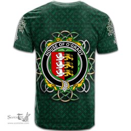 ScotsTee Shop Irish House of O GRADY Coat of Arms Irish Crest T Shirt Irish Shamrock with Celtic Knot T Shirt
