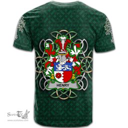 ScotsTee Shop Irish Henry or O Henry Coat of Arms Irish Crest T Shirt Irish Shamrock with Celtic Knot T Shirt
