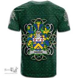 ScotsTee Shop Irish Harris Coat of Arms Irish Crest T Shirt Irish Shamrock with Celtic Knot T Shirt