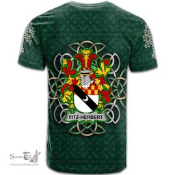 ScotsTee Shop Irish Fitz Herbert Coat of Arms Irish Crest T Shirt Irish Shamrock with Celtic Knot T Shirt