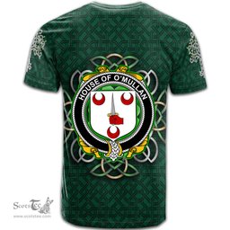 ScotsTee Shop Irish House of O MULLAN Coat of Arms Irish Crest T Shirt Irish Shamrock with Celtic Knot T Shirt