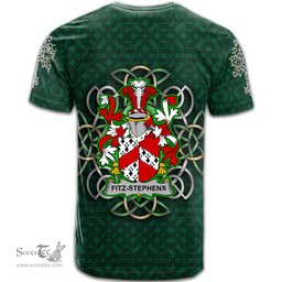 ScotsTee Shop Irish Fitz Stephens Coat of Arms Irish Crest T Shirt Irish Shamrock with Celtic Knot T Shirt