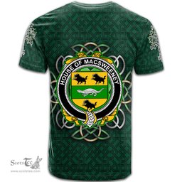 ScotsTee Shop Irish House of MACSWEENEY Coat of Arms Irish Crest T Shirt Irish Shamrock with Celtic Knot T Shirt