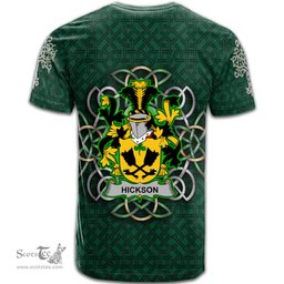 ScotsTee Shop Irish Hickson Coat of Arms Irish Crest T Shirt Irish Shamrock with Celtic Knot T Shirt
