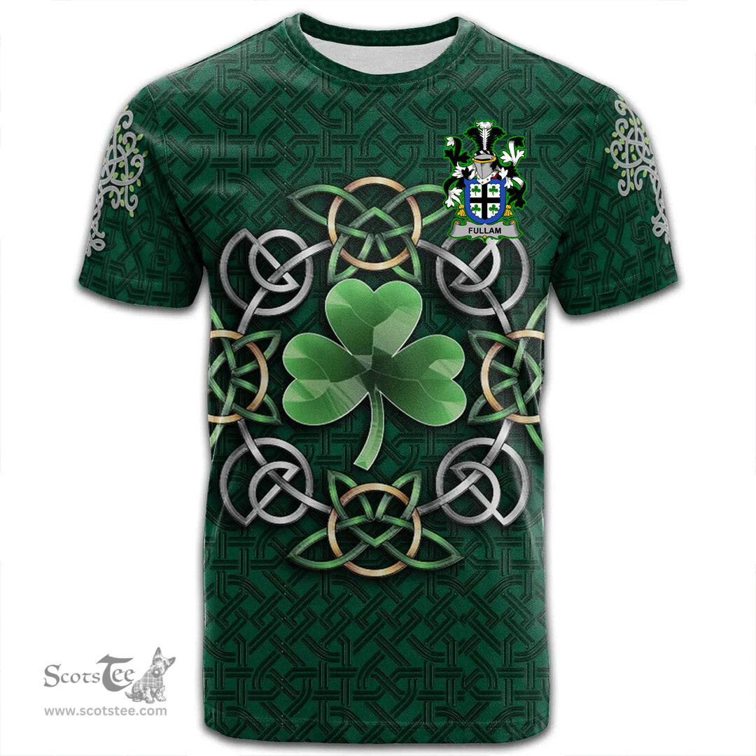 ScotsTee Shop Irish Fullam Coat of Arms Irish Crest T Shirt Irish Shamrock with Celtic Knot T Shirt