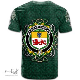 ScotsTee Shop Irish House of O BOLAND Coat of Arms Irish Crest T Shirt Irish Shamrock with Celtic Knot T Shirt
