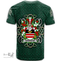 ScotsTee Shop Irish Harrison Coat of Arms Irish Crest T Shirt Irish Shamrock with Celtic Knot T Shirt