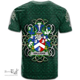 ScotsTee Shop Irish Halligan or O Halligan Coat of Arms Irish Crest T Shirt Irish Shamrock with Celtic Knot T Shirt