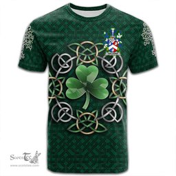 ScotsTee Shop Irish Halligan or O Halligan Coat of Arms Irish Crest T Shirt Irish Shamrock with Celtic Knot T Shirt