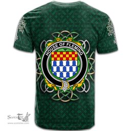 ScotsTee Shop Irish House of FLEMING Coat of Arms Irish Crest T Shirt Irish Shamrock with Celtic Knot T Shirt