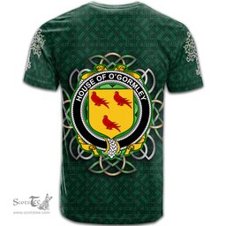 ScotsTee Shop Irish House of O GORMLEY Coat of Arms Irish Crest T Shirt Irish Shamrock with Celtic Knot T Shirt