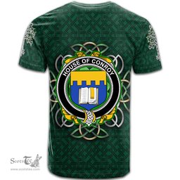 ScotsTee Shop Irish House of CONROY O MULCONRY Coat of Arms Irish Crest T Shirt Irish Shamrock with Celtic Knot T Shirt