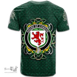 ScotsTee Shop Irish House of CONDON Coat of Arms Irish Crest T Shirt Irish Shamrock with Celtic Knot T Shirt