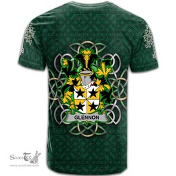 ScotsTee Shop Irish Glennon or Glenane Coat of Arms Irish Crest T Shirt Irish Shamrock with Celtic Knot T Shirt