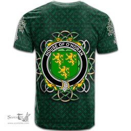 ScotsTee Shop Irish House of O HORAN Coat of Arms Irish Crest T Shirt Irish Shamrock with Celtic Knot T Shirt