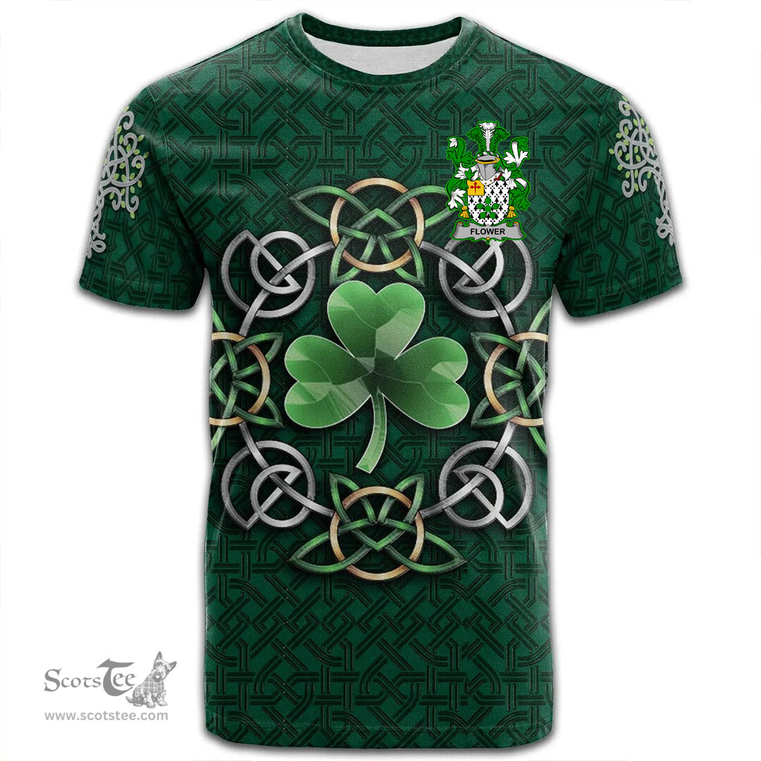 ScotsTee Shop Irish Flower Coat of Arms Irish Crest T Shirt Irish Shamrock with Celtic Knot T Shirt