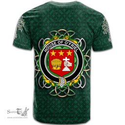 ScotsTee Shop Irish House of O FRIEL Coat of Arms Irish Crest T Shirt Irish Shamrock with Celtic Knot T Shirt