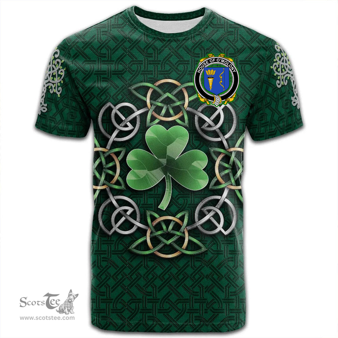 ScotsTee Shop Irish House of O MOLONY Coat of Arms Irish Crest T Shirt Irish Shamrock with Celtic Knot T Shirt