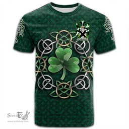 ScotsTee Shop Irish Fitz Maurice Coat of Arms Irish Crest T Shirt Irish Shamrock with Celtic Knot T Shirt