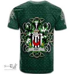 ScotsTee Shop Irish Foy or O Fie Coat of Arms Irish Crest T Shirt Irish Shamrock with Celtic Knot T Shirt